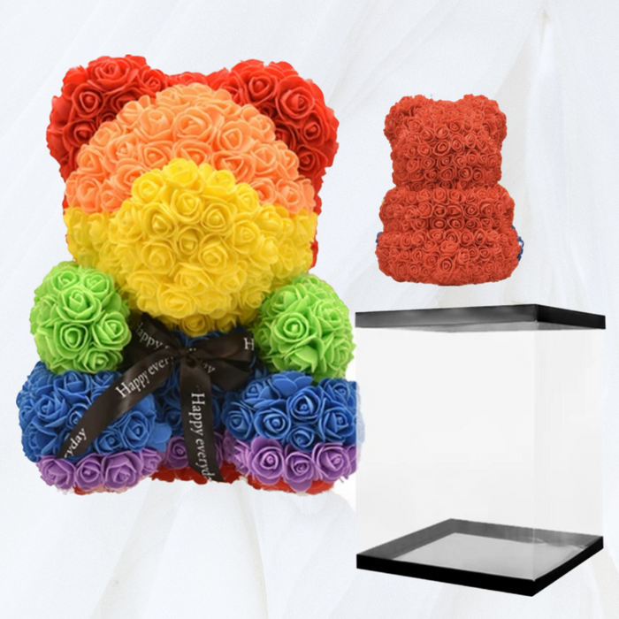 Rainbow Faux Rose Teddy Bear For Gifting