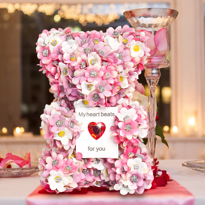 Floral Bear Gift With Sparkling Accents And Cordate Card