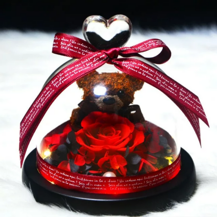 Mini Preserved Rose Bear In A Glass Dome