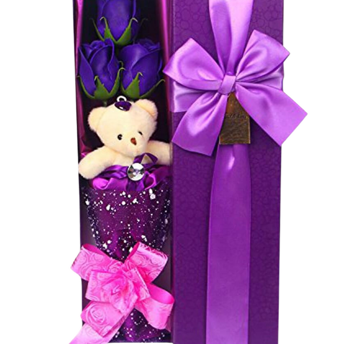 Soap Rose Bouquet - With Teddy Bear Wrapped In Gift Box