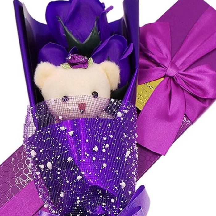 Soap Rose Bouquet - With Teddy Bear Wrapped In Gift Box