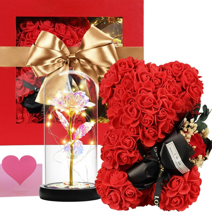 Rose And Teddy Bear - Timeless Artificial Decorative Piece