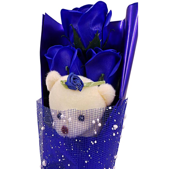 Soap Rose Bouquet - With Teddy Bear Wrapped In Gift Box