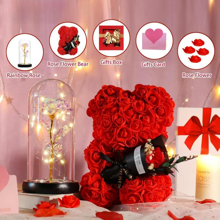 Rose And Teddy Bear - Timeless Artificial Decorative Piece