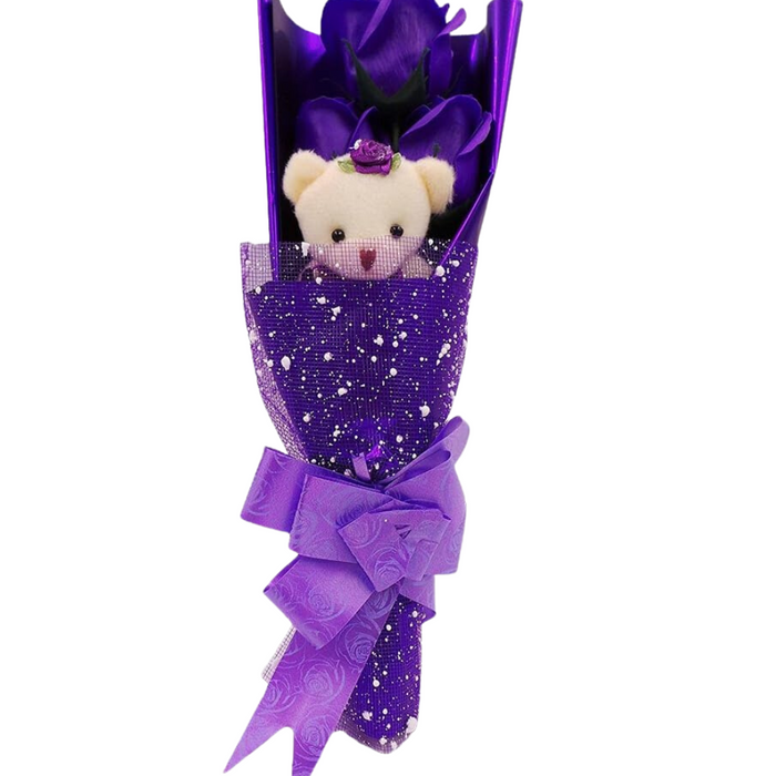 Soap Rose Bouquet - With Teddy Bear Wrapped In Gift Box