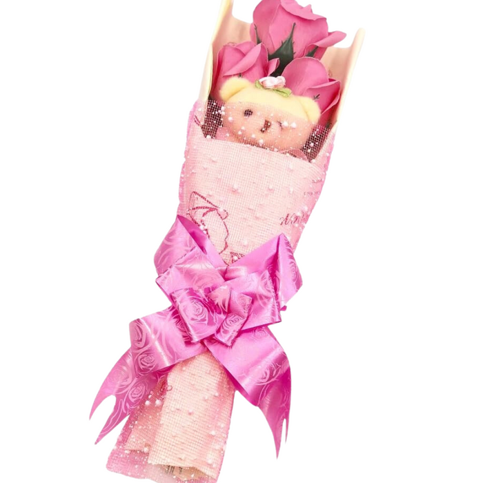 Soap Rose Bouquet - With Teddy Bear Wrapped In Gift Box