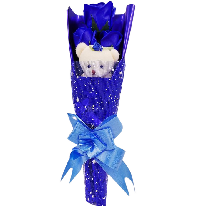 Soap Rose Bouquet - With Teddy Bear Wrapped In Gift Box