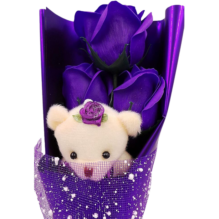 Soap Rose Bouquet - With Teddy Bear Wrapped In Gift Box