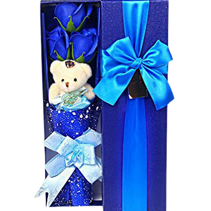 Soap Rose Bouquet - With Teddy Bear Wrapped In Gift Box