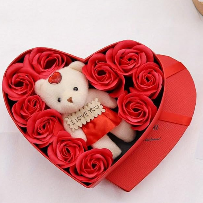 Plush Teddy Bear With Handmade Soap Roses