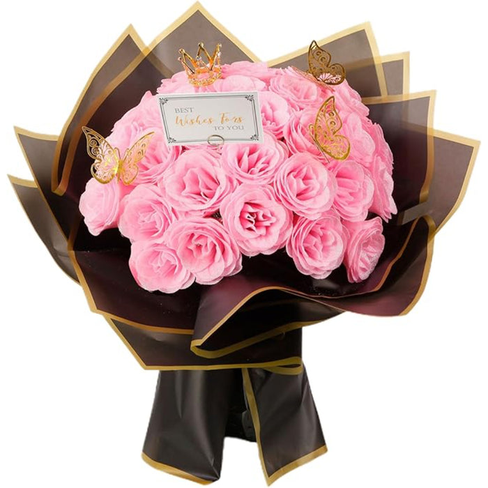 Artificial Rose Bouquet With Decorative Butterflies And Gift Wrap