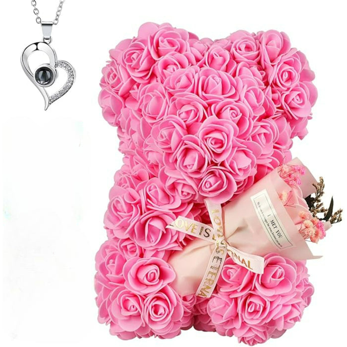 Artificial Rose Bear – Decorative Gift With Keepsake Pendant