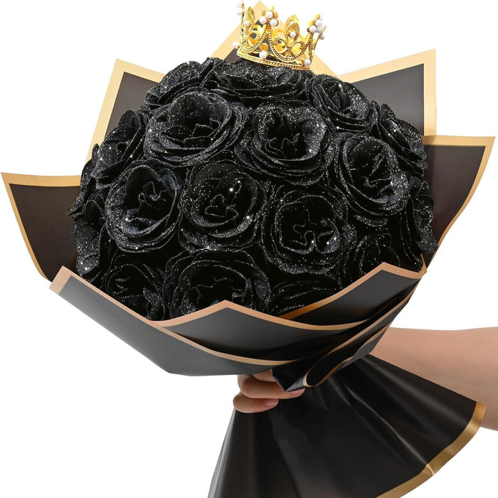 Elegant Glitter Rose Bouquet With Decorative Crown And Butterflies