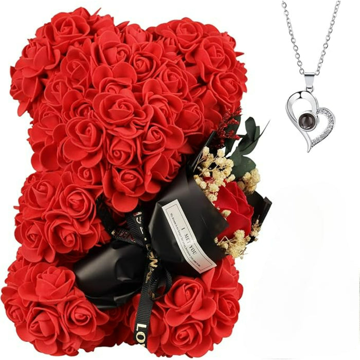 Artificial Rose Bear – Decorative Gift With Keepsake Pendant