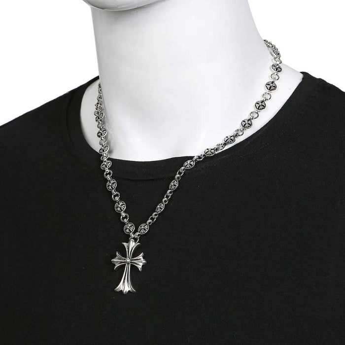 Vintage Silver Cross Pendant Necklace With Ball Chain