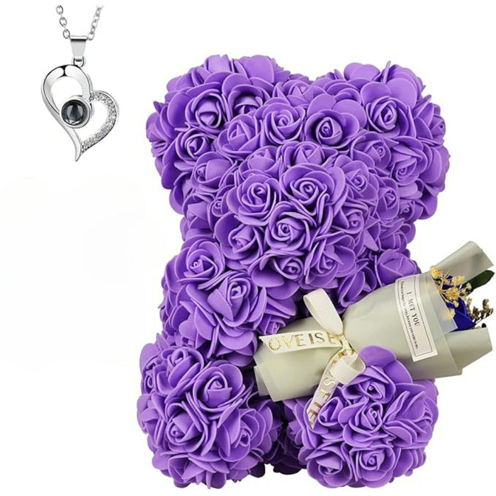 Artificial Rose Bear – Decorative Gift With Keepsake Pendant