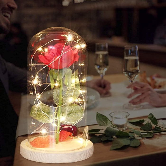 Glass Dome Rose Display With LED Lights