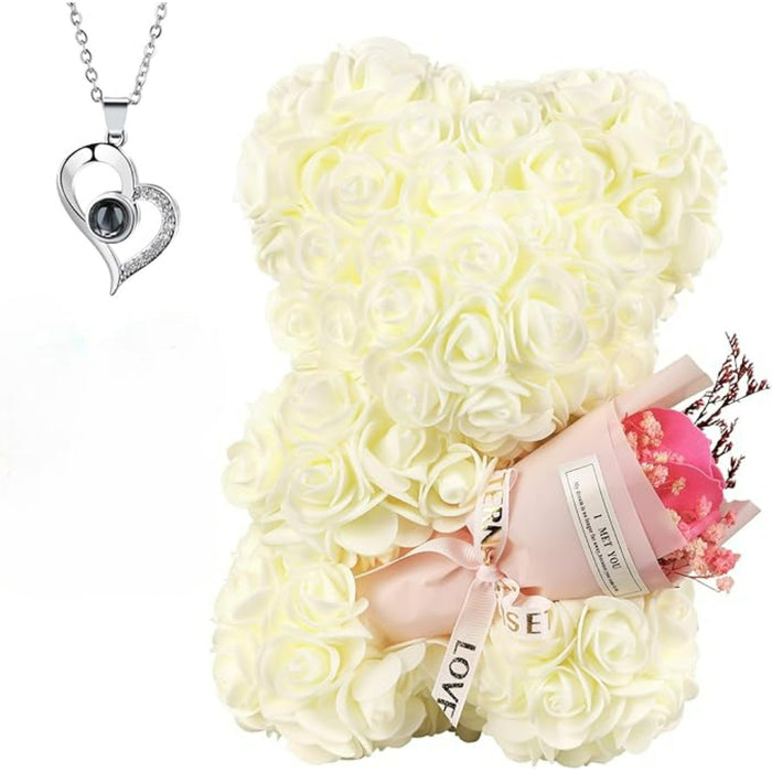 Artificial Rose Bear – Decorative Gift With Keepsake Pendant