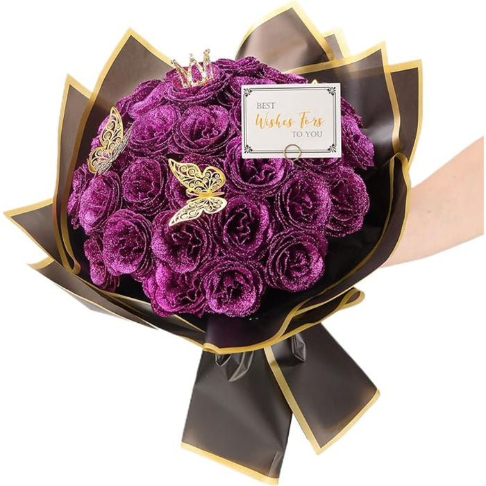 Artificial Rose Bouquet With Decorative Butterflies And Gift Wrap