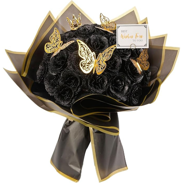 Artificial Rose Bouquet With Decorative Butterflies And Gift Wrap