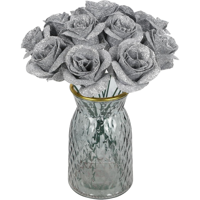 30 Pc Glitter Artificial Rose Bouquet Flowers