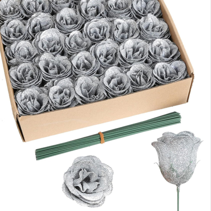 Artificial Glitter Rose Bouquet For Home Decoration