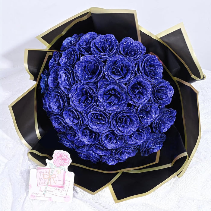 Elegant Glitter Rose Bouquet With Decorative Crown And Butterflies