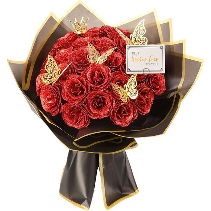 Artificial Rose Bouquet With Decorative Butterflies And Gift Wrap