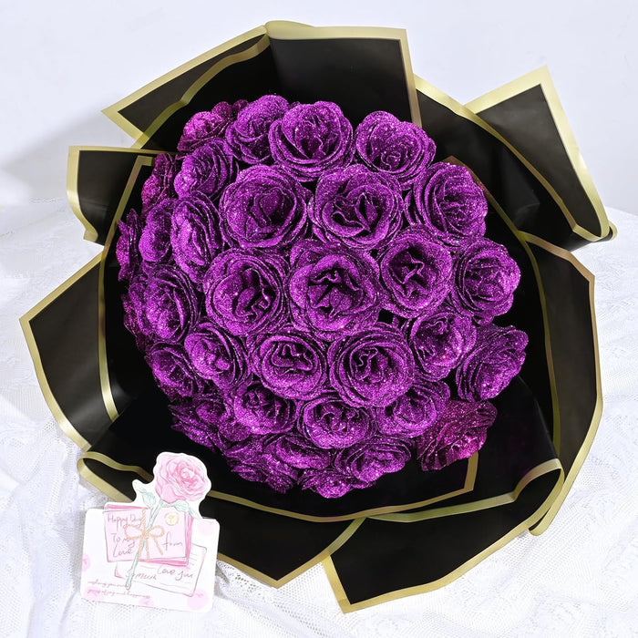 Elegant Glitter Rose Bouquet With Decorative Crown And Butterflies