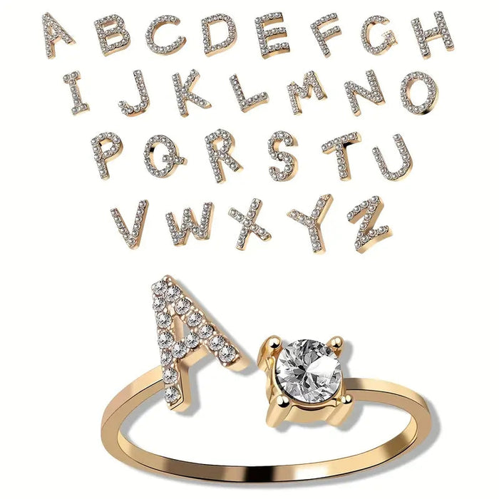 Personalized Adjustable 26 Initial Letter Elegant Ring