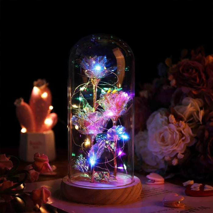 Artificial Roses In Glass Dome With LED Lights