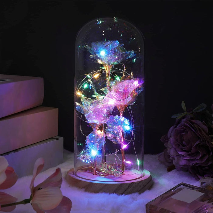 Artificial Roses In Glass Dome With LED Lights