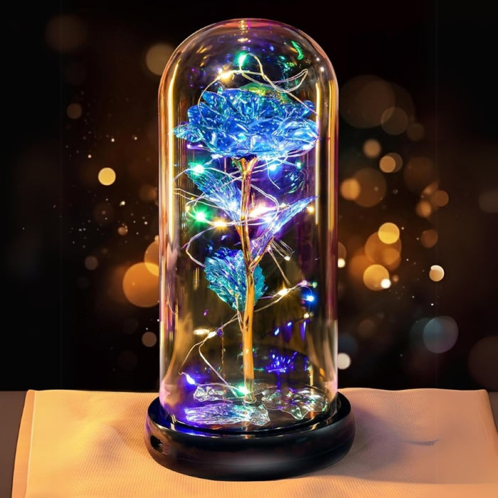 Galaxy Glass Rose Flower With LED Lights In Glass Dome