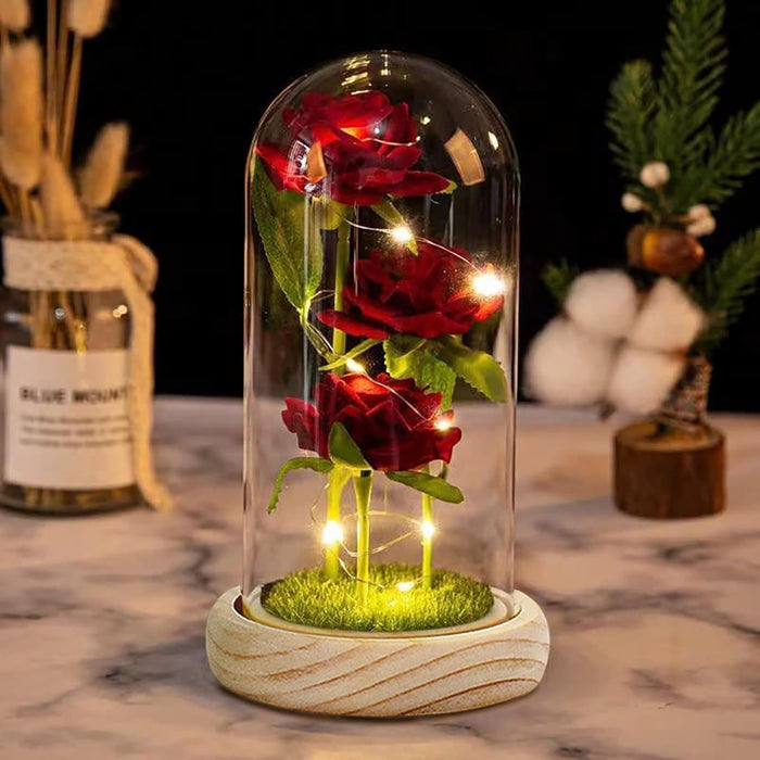 Glass Dome Silk Rose Decoration