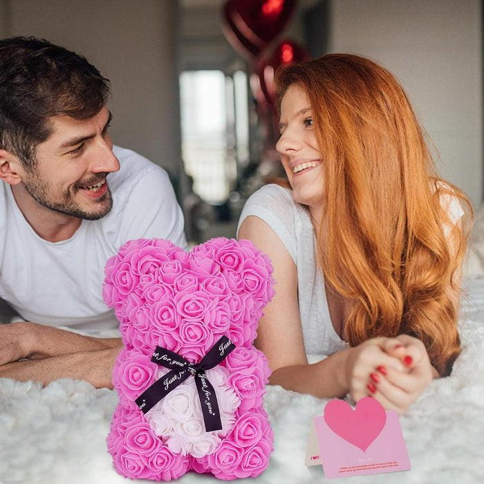 Floral Gift Bear - With Decorative Rose Bouquet And Pendant