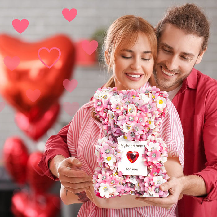 Floral Bear Gift With Sparkling Accents And Cordate Card