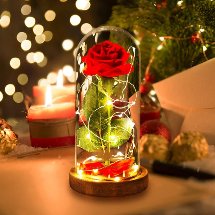 LED Silk Rose Glass Dome