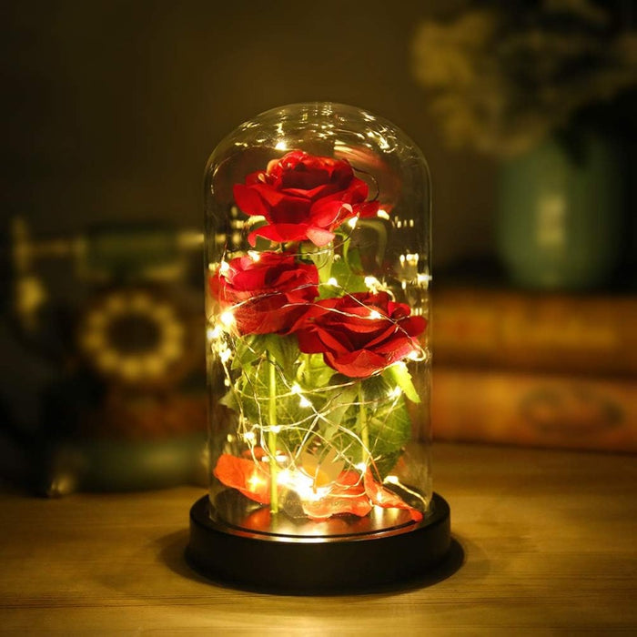 LED Silk Rose Glass Dome