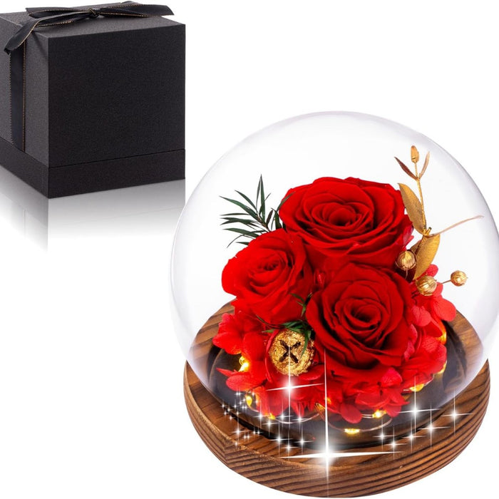 Preserved Rose In Glass Dome With LED Light