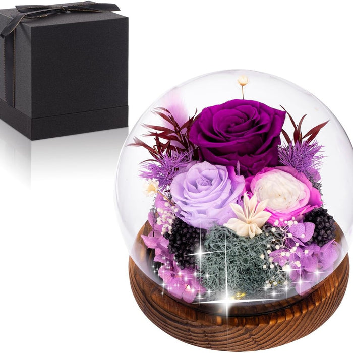 Preserved Rose In Glass Dome With LED Light