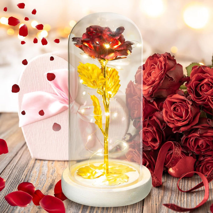 Rose In Glass Dome With LED Lights