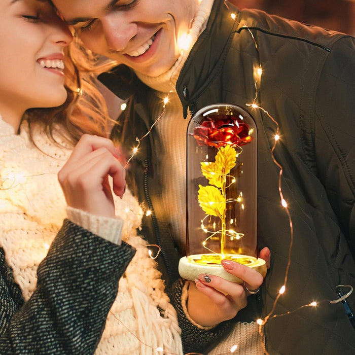 Rose In Glass Dome With LED Lights