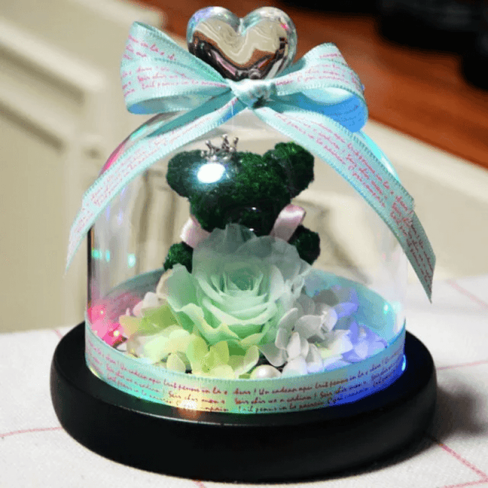 Mini Preserved Rose Bear In A Glass Dome