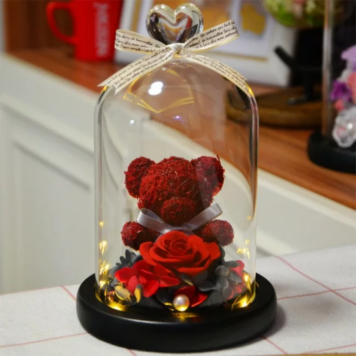 Preserved Rose Bear In A Glass Dome