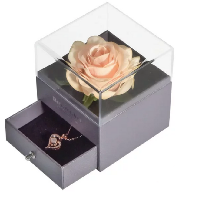 Acrylic Single Silk Rose Jewelry Box