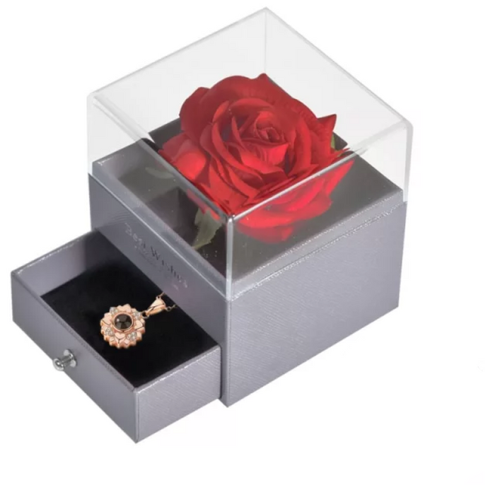 Acrylic Single Silk Rose Jewelry Box