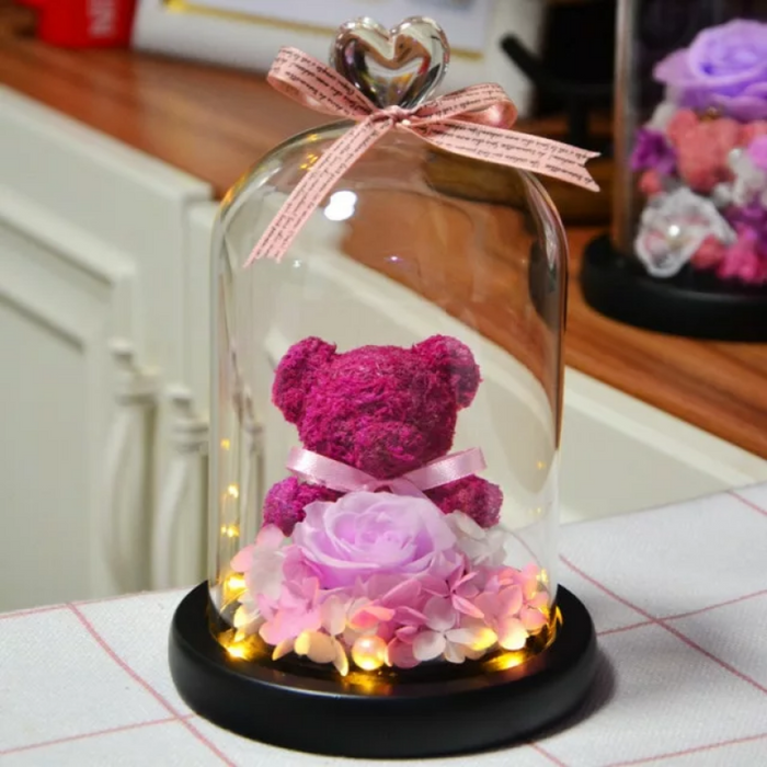 Preserved Rose Bear In A Glass Dome